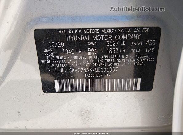 3KPC24A67ME131957 2021 HYUNDAI ACCENT Silver Engine compartment view