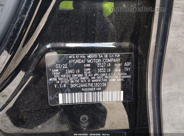 3KPC24A67NE182134 2022 HYUNDAI ACCENT Black 