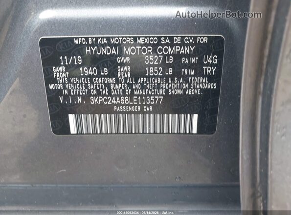 3KPC24A68LE113577 2020 HYUNDAI ACCENT Gray 