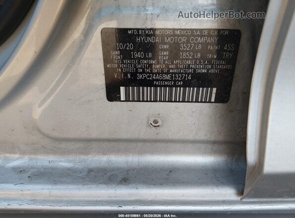 3KPC24A68ME132714 2021 HYUNDAI ACCENT Silver 