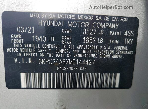 3KPC24A6XME144427 2021 HYUNDAI ACCENT Silver 
