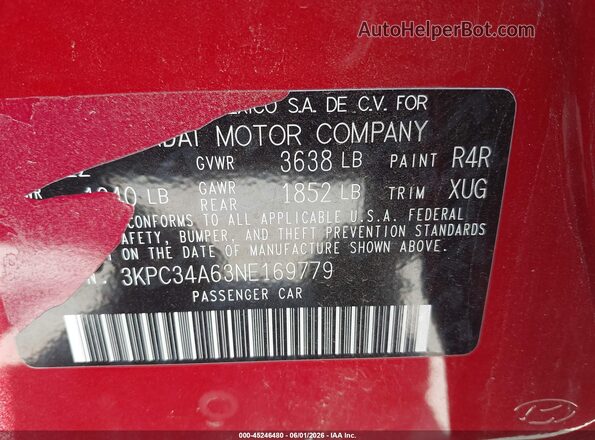 3KPC34A63NE169779 2022 HYUNDAI ACCENT Red Widok komory silnika