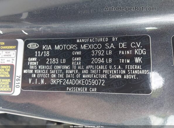 3KPF24AD0KE059072 2019 KIA FORTE Black Вид підкапотного простору