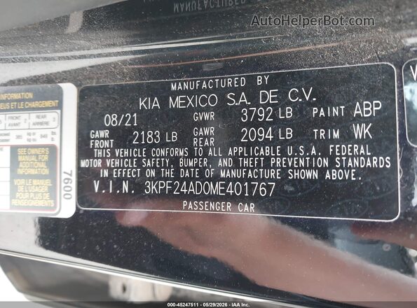 3KPF24AD0ME401767 2021 KIA FORTE Black Вид підкапотного простору