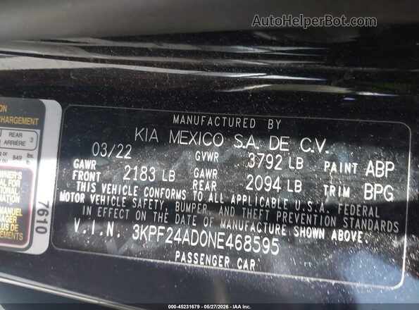 3KPF24AD0NE468595 2022 KIA FORTE Черный Вид подкапотного пространства