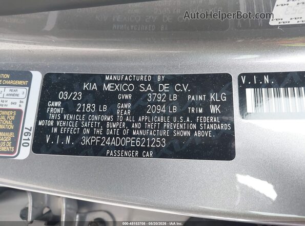 3KPF24AD0PE621253 2023 KIA FORTE Gray 