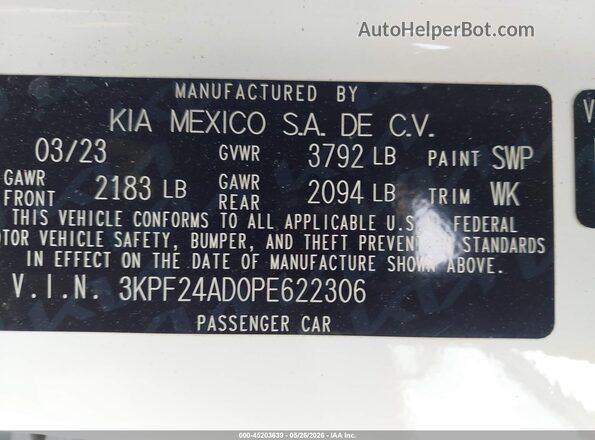 3KPF24AD0PE622306 2023 KIA FORTE White Շարժիչի բաժամունքի տեսք