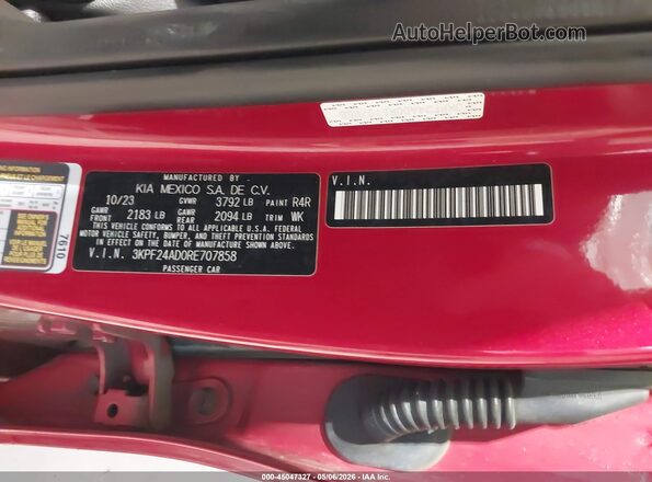 3KPF24AD0RE707858 2024 KIA FORTE Red Vista del compartimento del motor