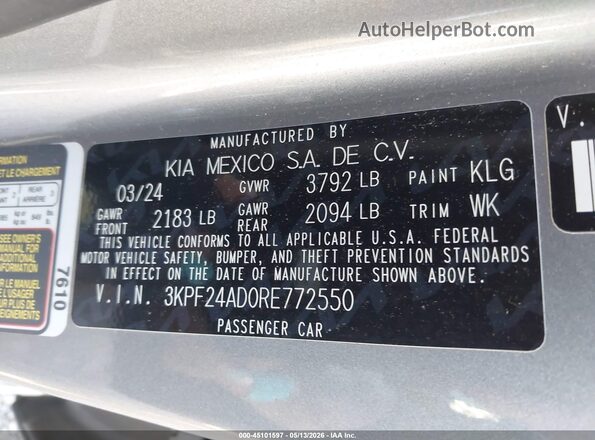 3KPF24AD0RE772550 2024 KIA FORTE Серый Вид подкапотного пространства