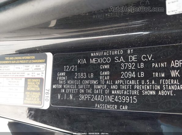 3KPF24AD1NE439915 2022 KIA FORTE Черный Вид подкапотного пространства