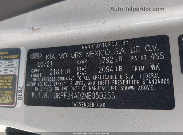3KPF24AD2ME350255 2021 KIA FORTE Silver Շարժիչի բաժամունքի տեսք