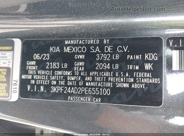 3KPF24AD2PE655100 2023 KIA FORTE Gray Widok komory silnika