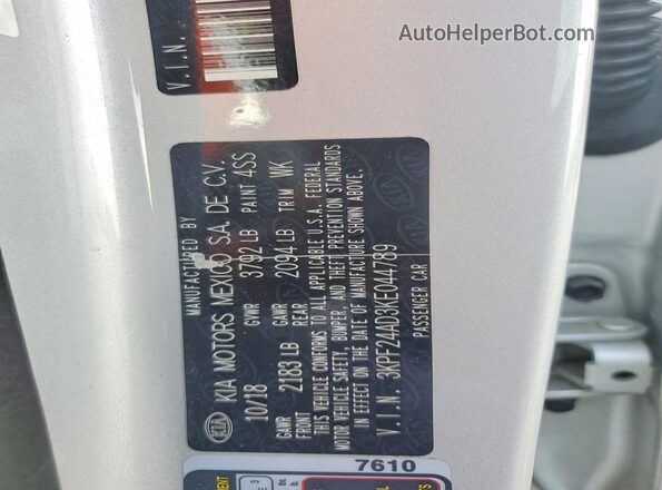 3KPF24AD3KE044789 2019 KIA FORTE Silver 