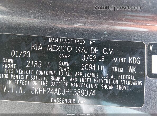 3KPF24AD3PE589074 2023 KIA FORTE Gray 