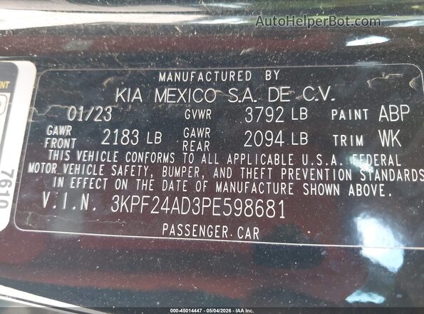 3KPF24AD3PE598681 2023 KIA FORTE Black 