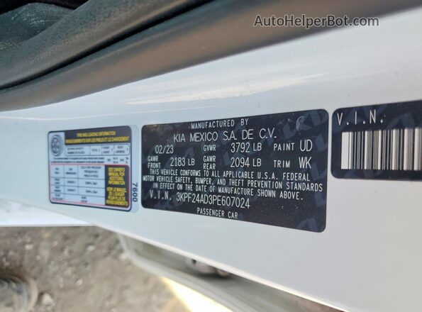 3KPF24AD3PE607024 2023 KIA FORTE White 