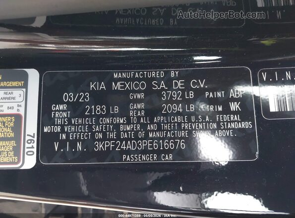 3KPF24AD3PE616676 2023 KIA FORTE Black 