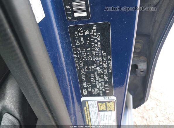 3KPF24AD4ME370197 2021 KIA FORTE Blue Շարժիչի բաժամունքի տեսք