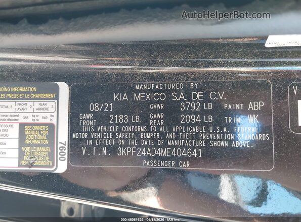 3KPF24AD4ME404641 2021 KIA FORTE Black Vista del compartimento del motor