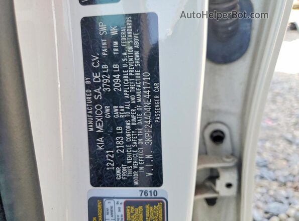 3KPF24AD4NE441710 2022 KIA FORTE White 