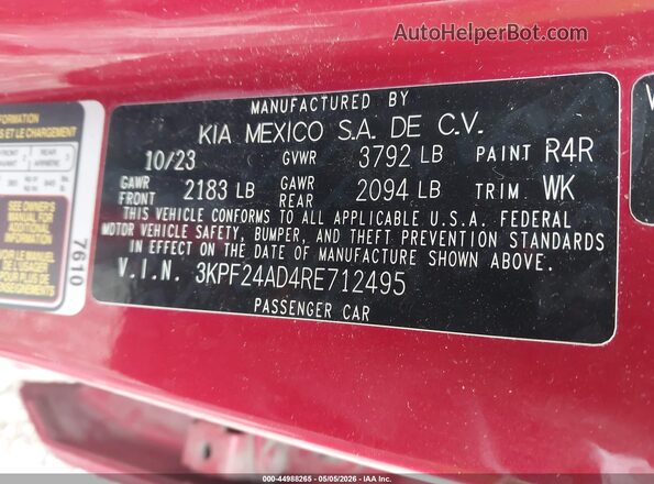 3KPF24AD4RE712495 2024 KIA FORTE Red 