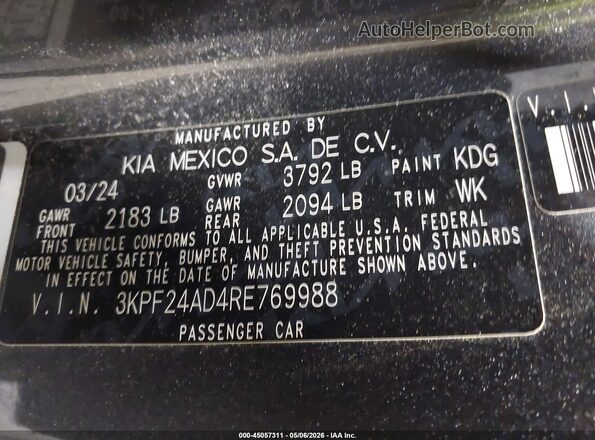 3KPF24AD4RE769988 2024 KIA FORTE Gray Շարժիչի բաժամունքի տեսք
