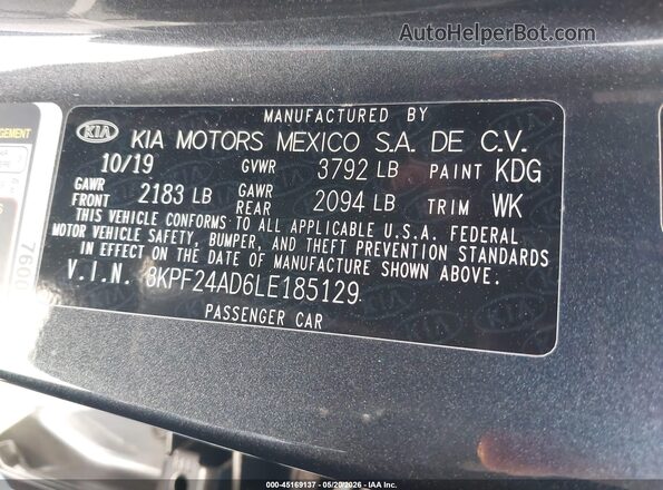 3KPF24AD6LE185129 2020 KIA FORTE Gray Շարժիչի բաժամունքի տեսք
