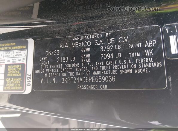 3KPF24AD6PE659036 2023 KIA FORTE Black Շարժիչի բաժամունքի տեսք