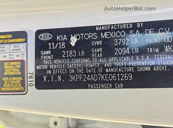 3KPF24AD7KE061269 2019 KIA FORTE Silver Вид підкапотного простору