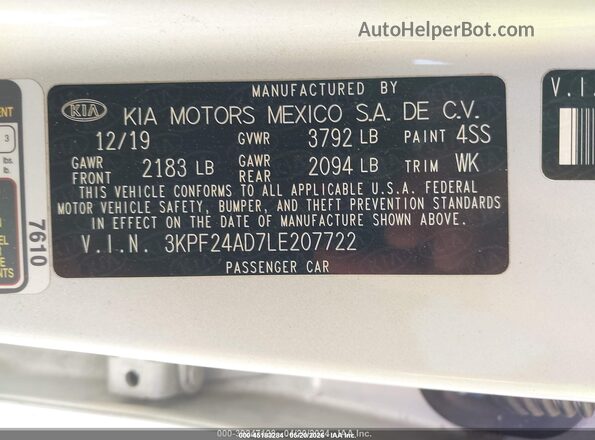 3KPF24AD7LE207722 2020 KIA FORTE Белый Вид подкапотного пространства