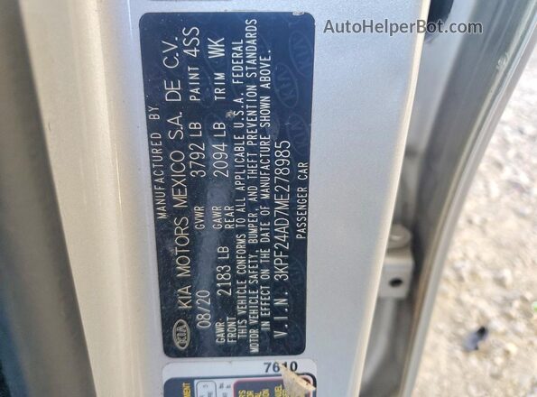 3KPF24AD7ME278985 2021 KIA FORTE Gray 