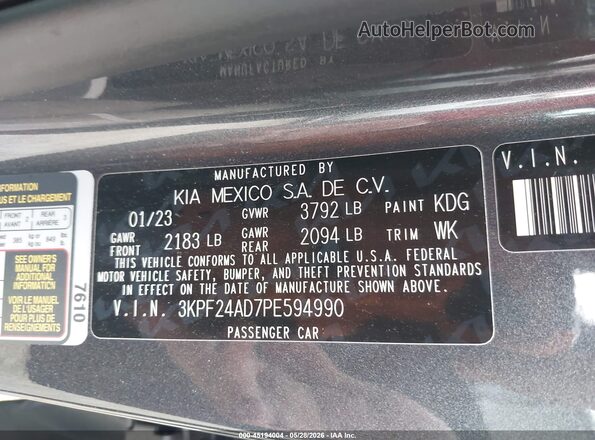 3KPF24AD7PE594990 2023 KIA FORTE Gray Widok komory silnika
