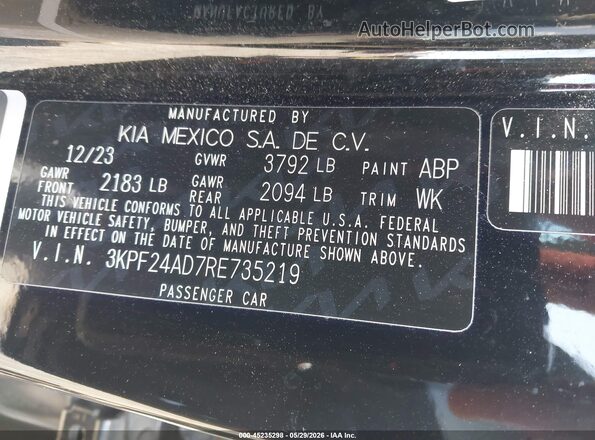 3KPF24AD7RE735219 2024 KIA FORTE Black Շարժիչի բաժամունքի տեսք