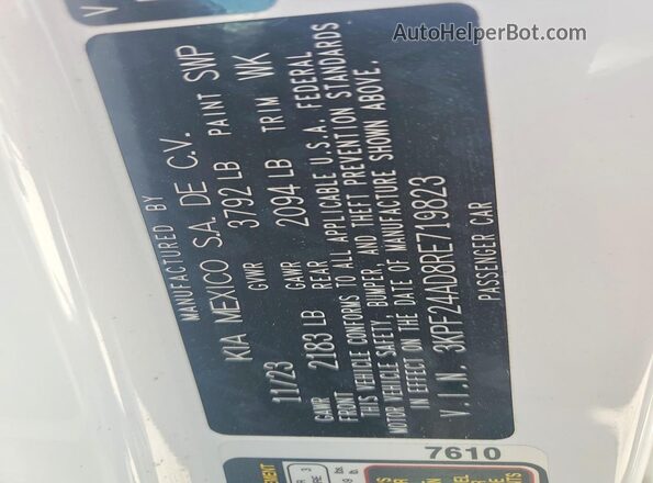 3KPF24AD8RE719823 2024 KIA FORTE White 