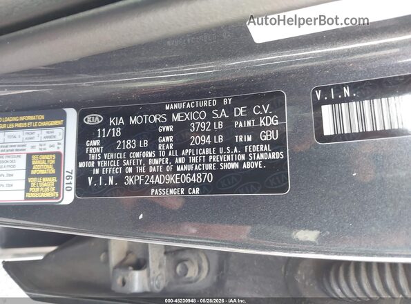 3KPF24AD9KE064870 2019 KIA FORTE Gray Engine compartment view