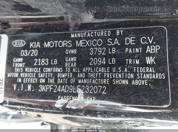 3KPF24AD9LE232072 2020 KIA FORTE Black Շարժիչի բաժամունքի տեսք