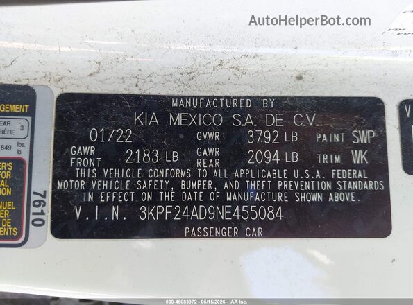 3KPF24AD9NE455084 2022 KIA FORTE White Вид підкапотного простору