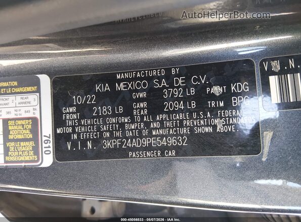 3KPF24AD9PE549632 2023 KIA FORTE Серый Вид подкапотного пространства