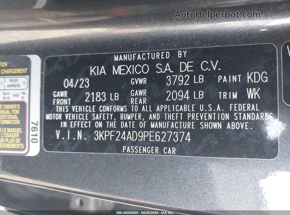3KPF24AD9PE627374 2023 KIA FORTE Gray 