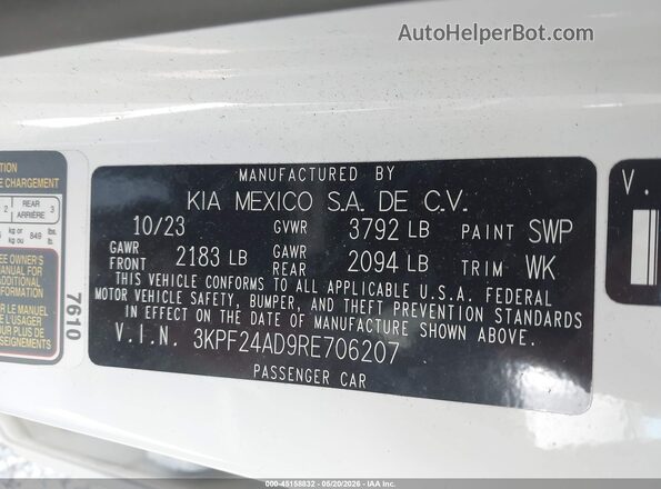 3KPF24AD9RE706207 2024 KIA FORTE Белый Вид подкапотного пространства