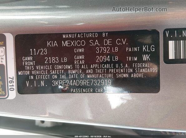 3KPF24AD9RE732919 2024 KIA FORTE Silver ძრავის განყოფილების ხედი