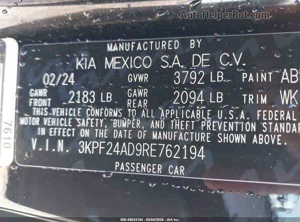 3KPF24AD9RE762194 2024 KIA FORTE Black Շարժիչի բաժամունքի տեսք
