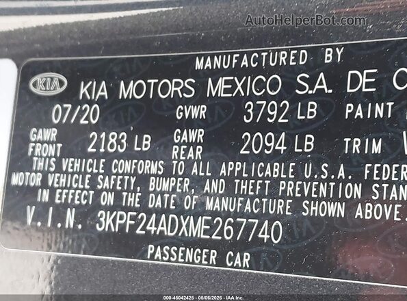 3KPF24ADXME267740 2021 KIA FORTE Gray Շարժիչի բաժամունքի տեսք