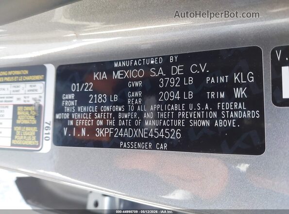 3KPF24ADXNE454526 2022 KIA FORTE Серебряный Вид подкапотного пространства
