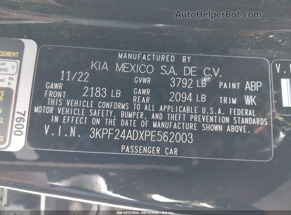 3KPF24ADXPE562003 2023 KIA FORTE Black Widok komory silnika