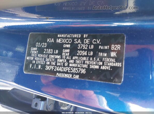 3KPF24ADXPE585796 2023 KIA FORTE Blue Вид підкапотного простору