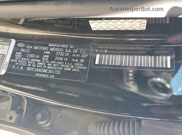 3KPF34AD5ME361750 2021 KIA FORTE Black 
