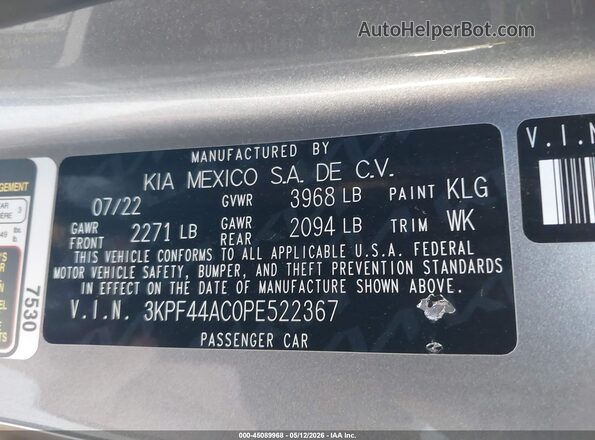 3KPF44AC0PE522367 2023 KIA FORTE Серый Вид подкапотного пространства