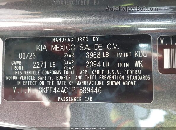 3KPF44AC1PE589446 2023 KIA FORTE Gray Շարժիչի բաժամունքի տեսք