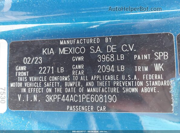 3KPF44AC1PE608190 2023 KIA FORTE Blue Вид підкапотного простору